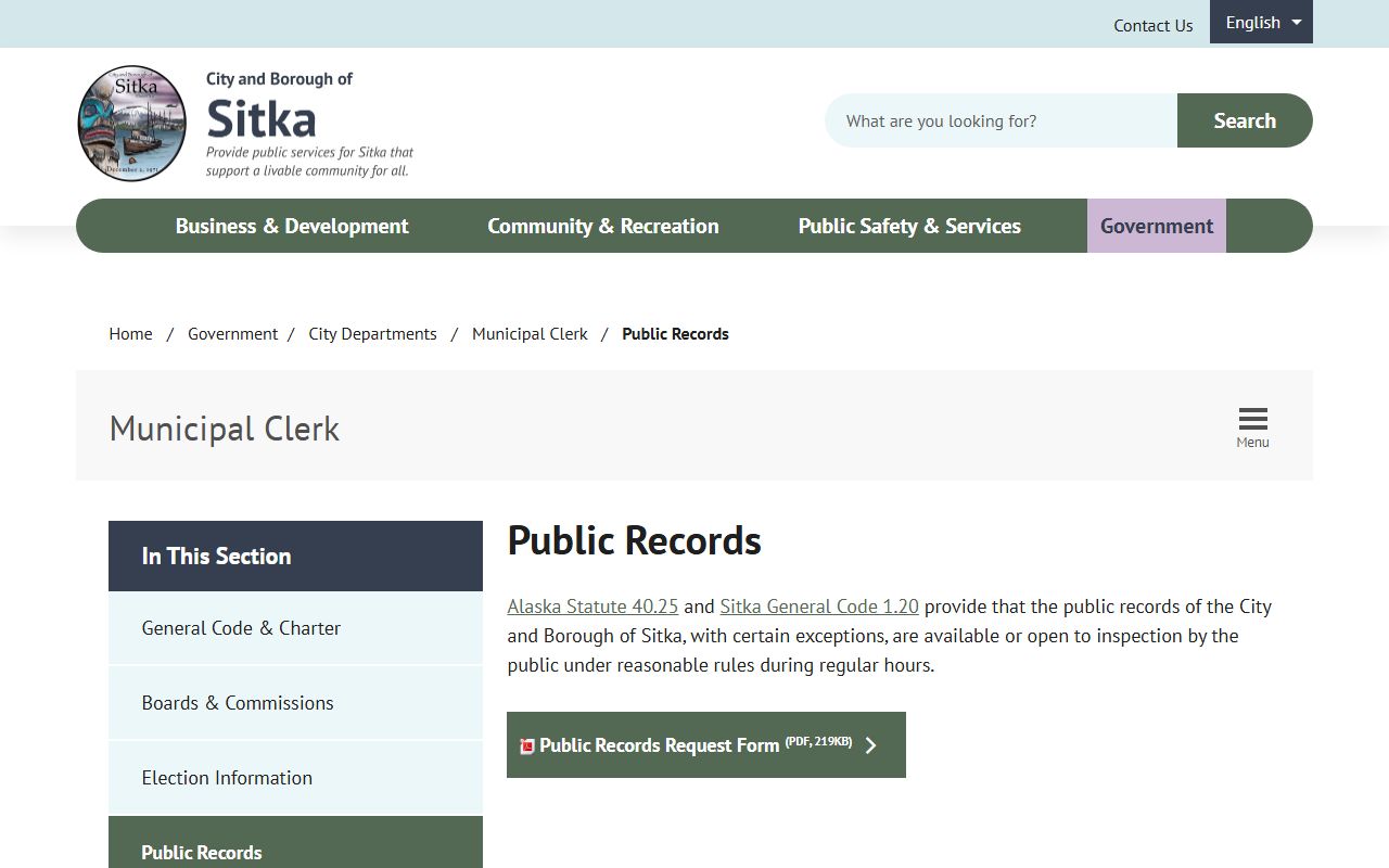 sitka 72 hour booking municipal clerk public records request page