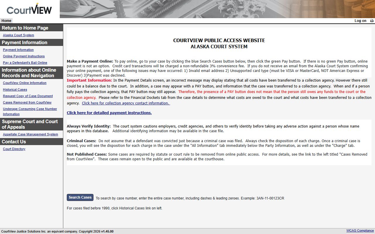 Alaska 72 hour booking CourtView public access search