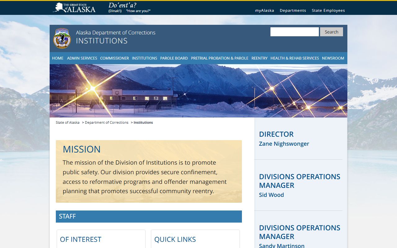 Alaska 72 hour booking DOC facility directory