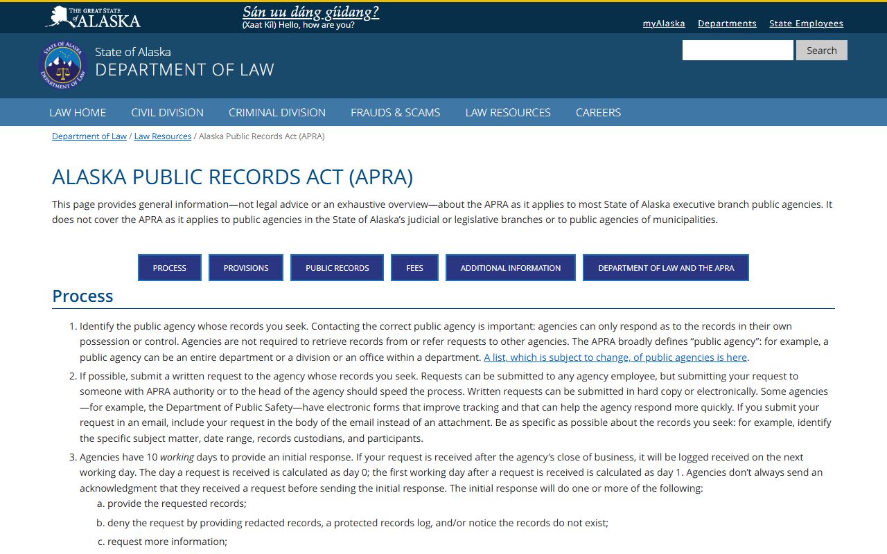 Alaska 72 hour booking public records act information